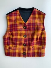RARE VINTAGE D&G Dolce Gabbana Tartan Plaid Cropped Vest Velvet Back Y2K Italy