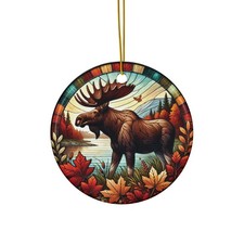 Moose in Autumn Forest Ceramic Ornament Rustic Christmas Decor for Nature Lovers