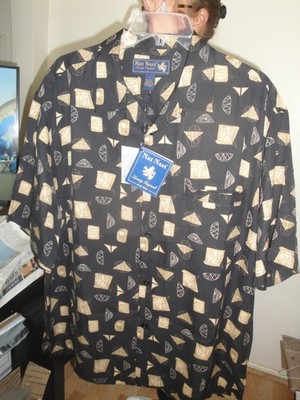 NWT-NAT NAST Retro 50's ATOMIC Style! Black Gold Khaki Loop Collar 100% Silk LXL