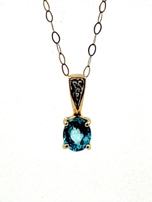   Blautopas & Diamant zarter Anhänger mit 9k Goldkette (46cm/18,1'') mit Box