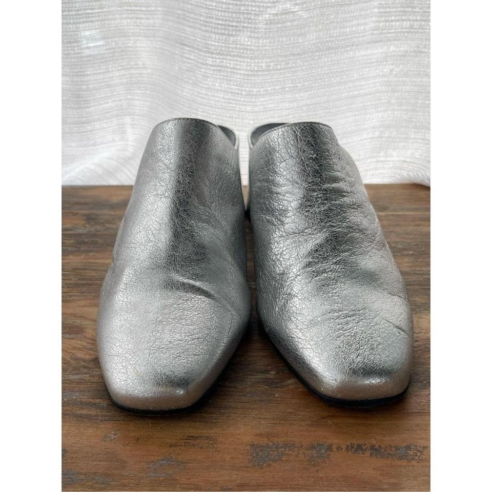 Vintage Y2K ASKA Metallic Silver Leather Block Heel Mules Slides Shoes 8.5 39 View 5