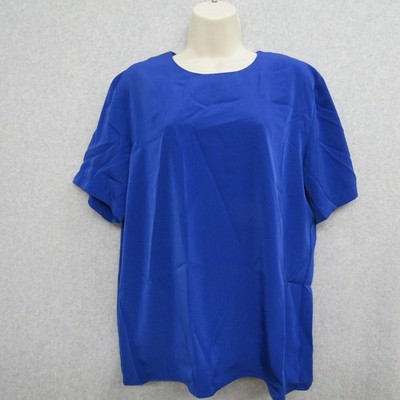 Notations Womens Shirt Blouse Large Blue Short Sleeve Pullover Casual Preppy