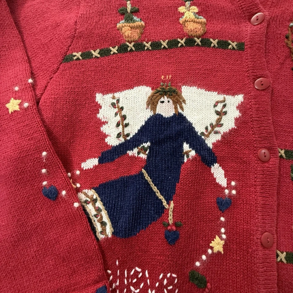 Quacker Factory 2X I Believe In Angels Christmas Cardigan Sweater Embroidered - Image 3 of 4