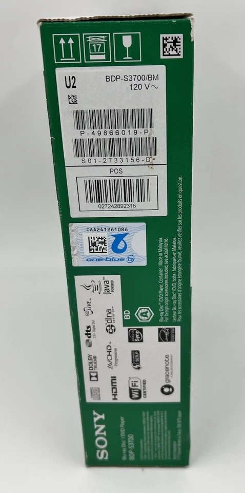 SONY BLUE RAY DISC DVD PLAYER BDP-S3700 Brand new.  Wifi - Image 2 of 3