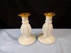 New ListingPair Set of 2 Fenton Milk Glass Gold Crest Candlesticks