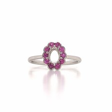 925 Sterling Silver 7x5mm Oval Semi-Mount Ring with Pink Stone Halo Accents