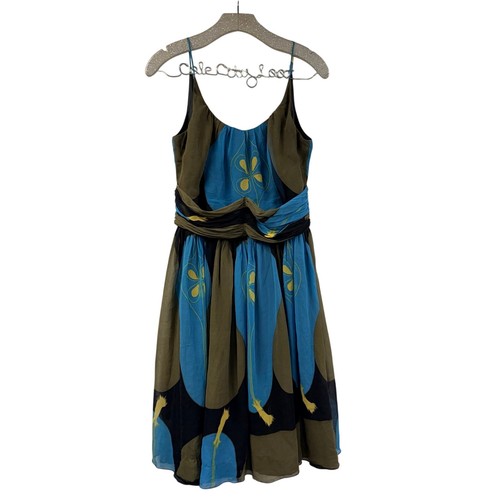 Anna Sui, Anna Sui Sleeveless Silk Dress Blue Green Black 8 Vintage Anthropologie