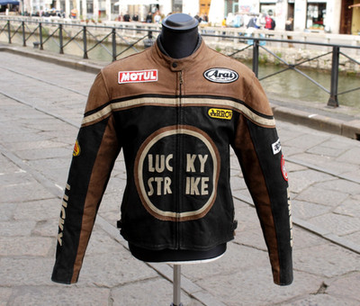 Herren biker Lederjacke Moto Lucky Strike patch Rcing Größe L/XL