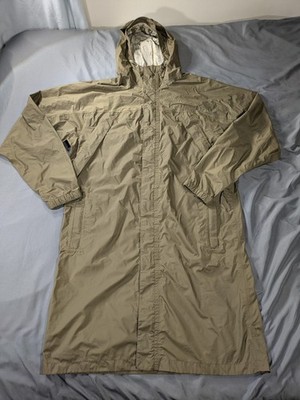 LL Bean Coat Mens Medium Beige Hooded Long Nylon Waterproof Rain 