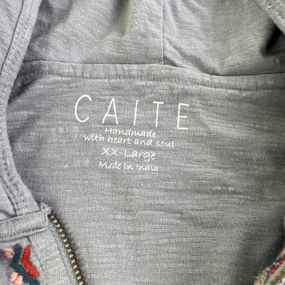 Caite Embroidered Hoodie Zip Jacket Blue/Gray XXL Floral Boho India - Image 4 of 4