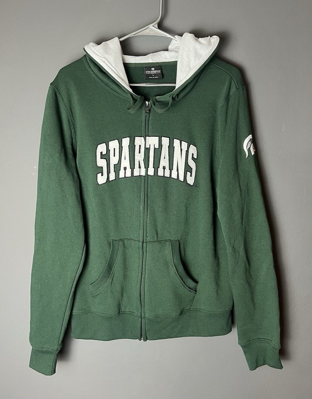 Michigan State Spartans Hoodie Women’s L Green Zip Up Sweatshirt Colosseum NWT