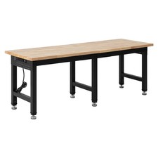 Uimoso Adjustable Workbench with Oak Wood Top and Built-in Power Outlets,72x24in