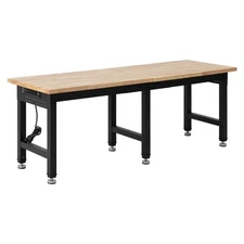 Uimoso Adjustable Workbench with Oak Wood Top and Built-in Power Outlets,72x24in