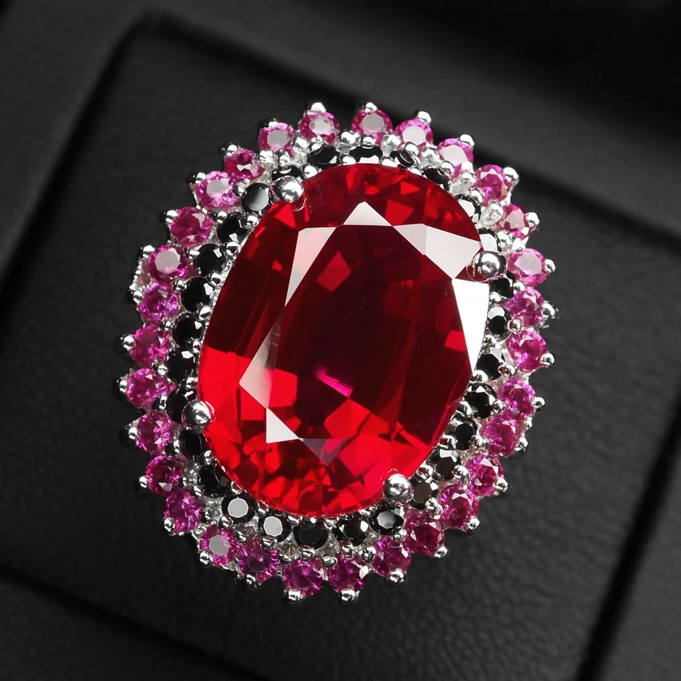 Favolosi anelli placcati in argento sterling 925 18,10 ct con spinello... - Immagine 2 di 4