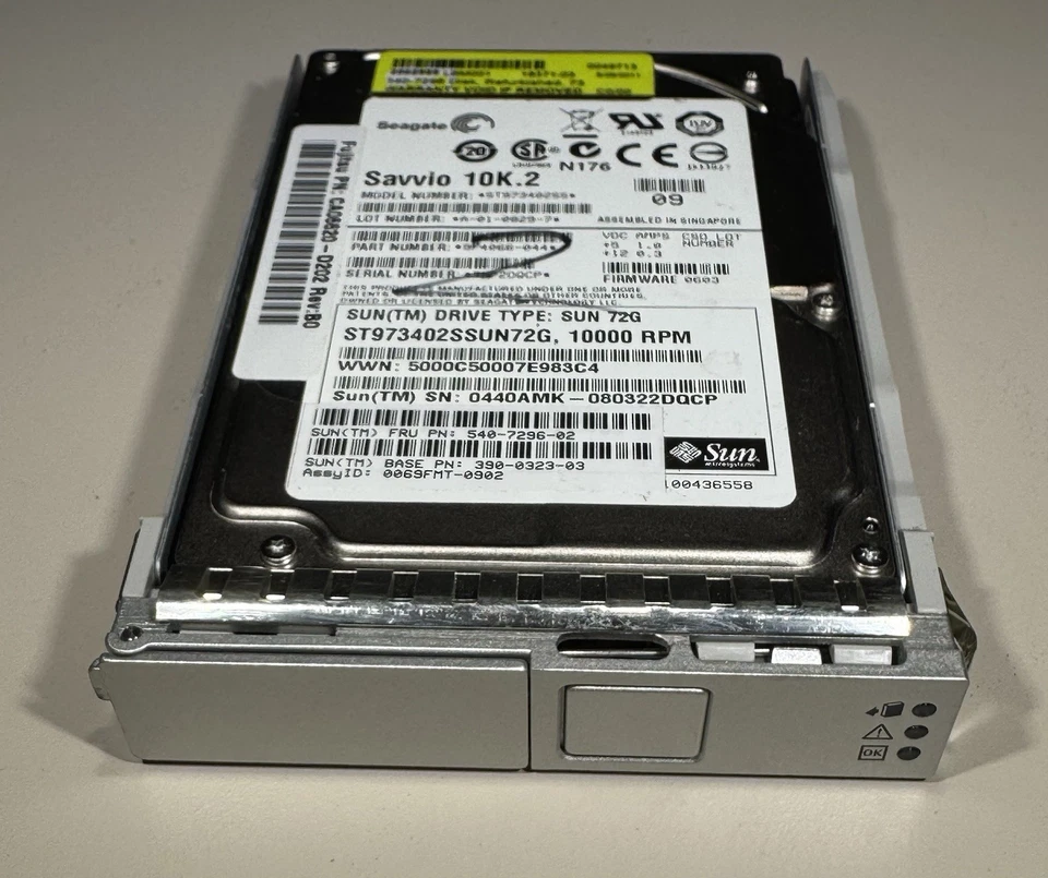 Sun 540-7296 73.4GB 2.5" 10K RPM 3Gb/Sec SAS HDD w/Bkt, ST973402SS, Tested! - Image 2 of 4