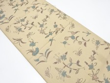 7198559: JAPANESE KIMONO / ANTIQUE FUKURO OBI / SILK / WOVEN FLOWER BIRD
