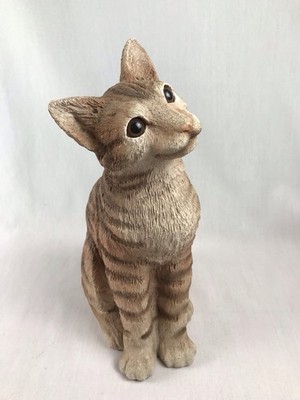 1985 Yellow Tabby Cat 13  Resin w/ Glass Eyes Life-Like Figurine Statute