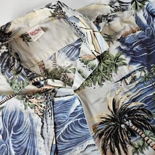VTG Barefoot In Paradise Mens 4XL Hawaiian Shirt Button Up Aloha Waves Boat 