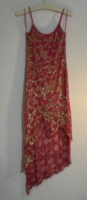Vintage Y2K Large Cache Fairy Pink Scalloped Mermaid Maxi Sequin Dress