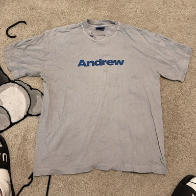 Andrew Men s Gray Graphic Print Crew Neck Short Sleeve Cotton Tee M