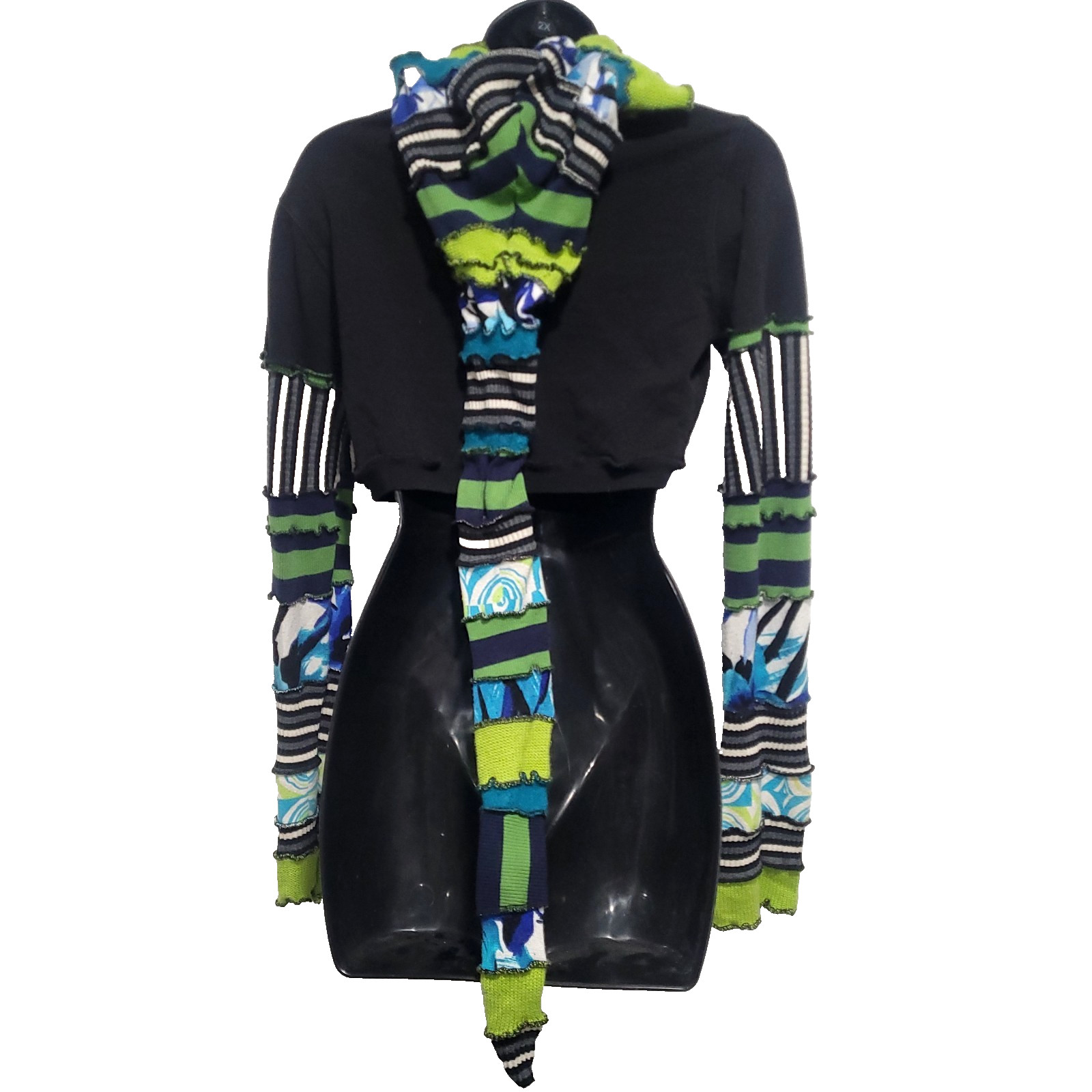 Patchwork Pixie Elf Liripipe Hood Cardigan Croppe… - image 2