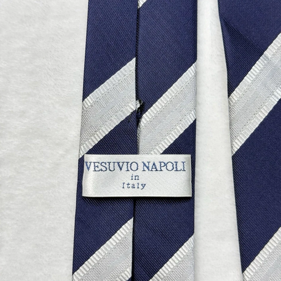 Vesuvio Napoli Tie Navy Blue Silver Gray Diagonal Stripe Classic 57 x 2.5 in - Image 2 of 4
