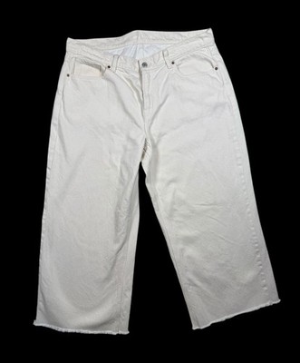 Old Navy Wide Leg Cropped Jeans Raw Hem Mid Rise Baggy Ecru Women s 16  Coastal