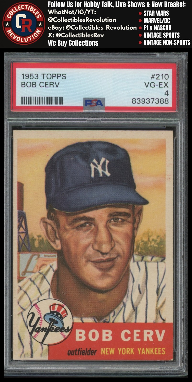 1953 Topps #210 Bob Cerv New York Yankees PSA 4