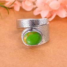 Copper Green Turquoise 925 Sterling Silver Jewelry Ring, Christmas Gift For Her