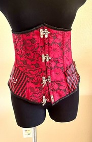 Steampunk-style Red/Black Underbust Corset Lace up Tummy Control Gothic L/XL