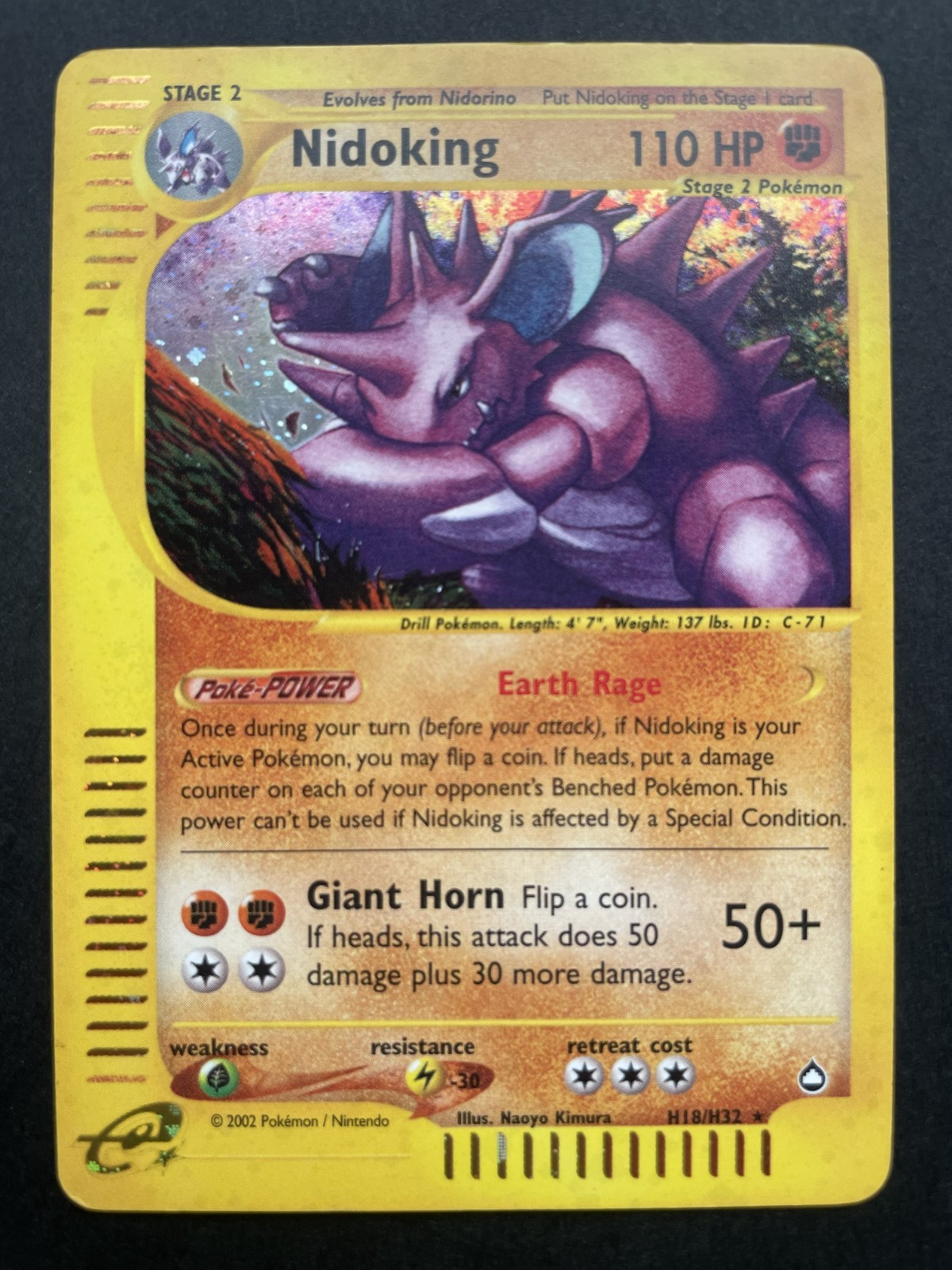 Nidoking H18/H32 Holo - Aquapolis - Rare Vintage Pokemon Card - e-Reader - EX/NM