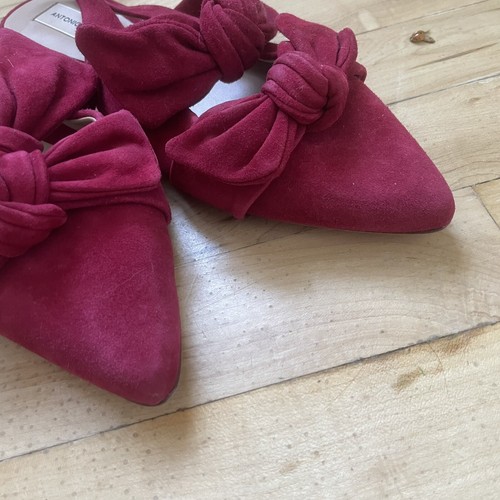 Antonio Milani Women Red Suede Double Bow Flats Pointed Toe Size 9.5 EUC - Picture 2 of 8