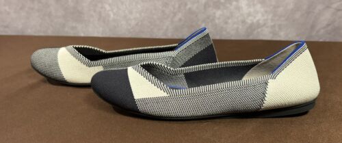 Rothy’s Flat Women Round Toe Buffalo Plaid Retired Black Gray Cream Sz 8.5 Used* - Picture 2 of 15