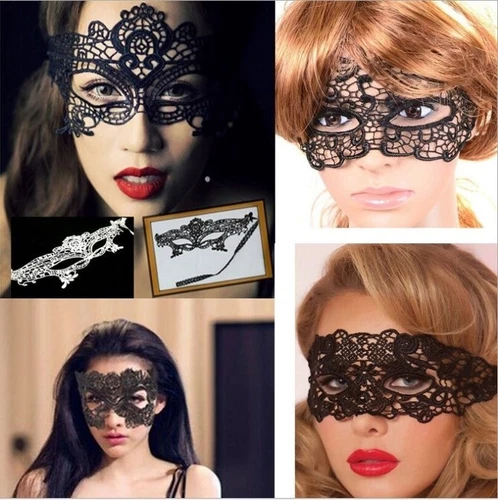 STUNNING BLACK VENETIAN MASQUERADE EYE MASK HALLOWEEN PARTY LACE FANCY DRESS @ - Picture 1 of 16