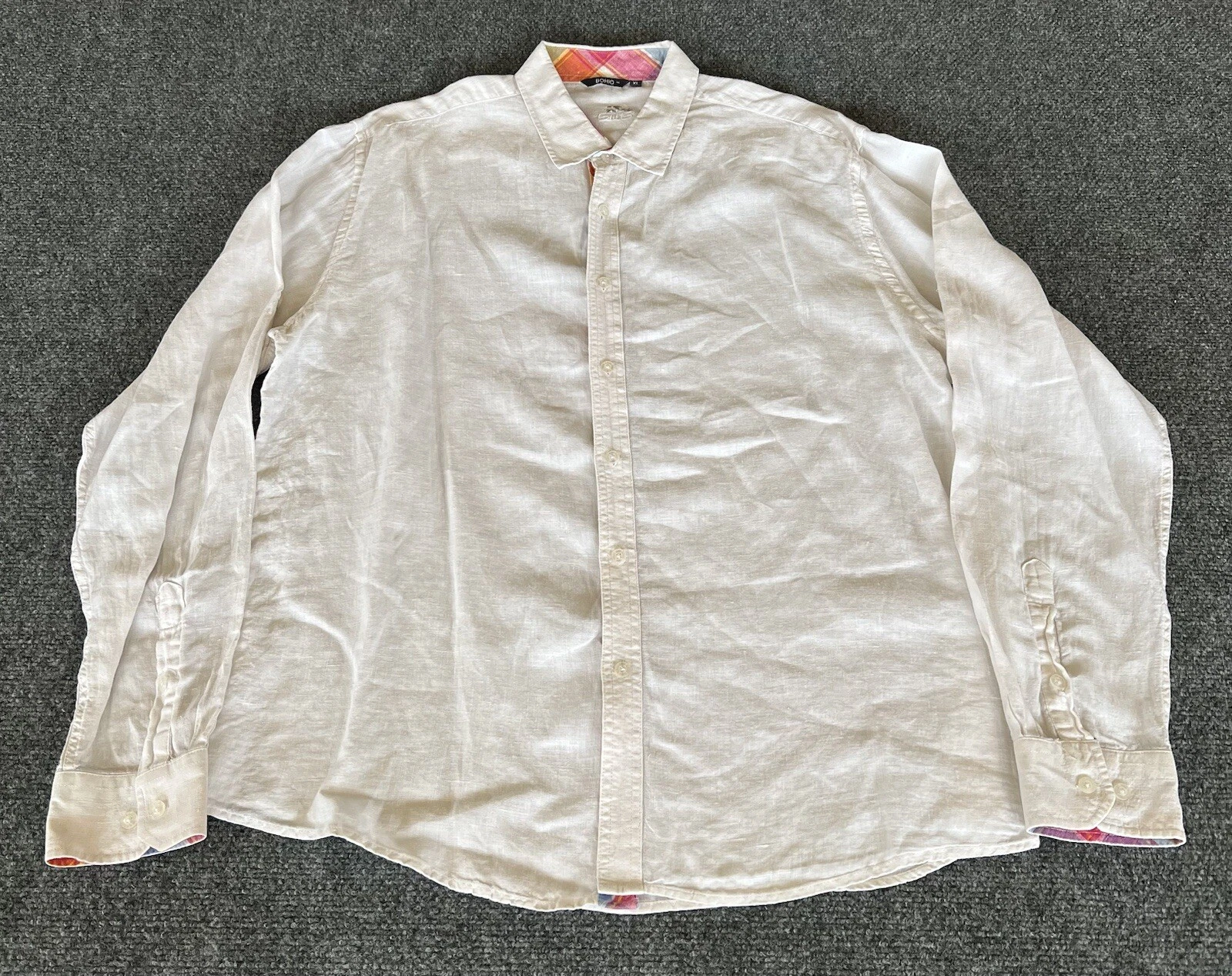 Bohio Mens XL White Linen Shirt Button Up Long Sleeve Tropical Beach