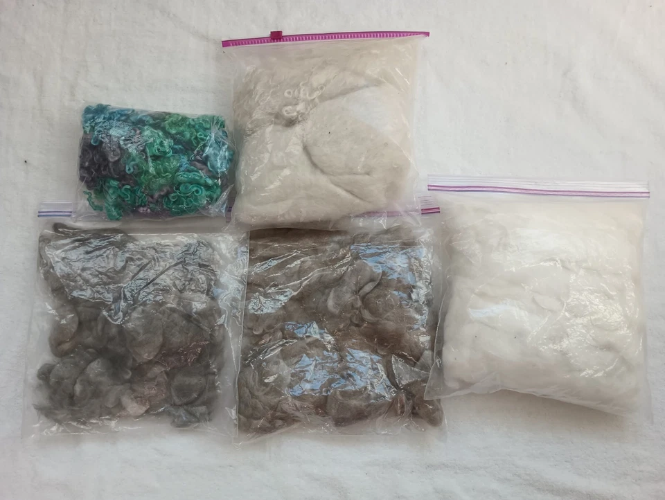 Lot Angora Rabbit & Goat Fiber 13 Oz. White, Grey & Dyed Wool Spinning Craft - Image 3 of 4