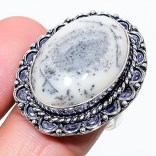 Dendrite Opal Gemstone Handmade 925 Sterling Silver Jewelry Ring Size 9 US