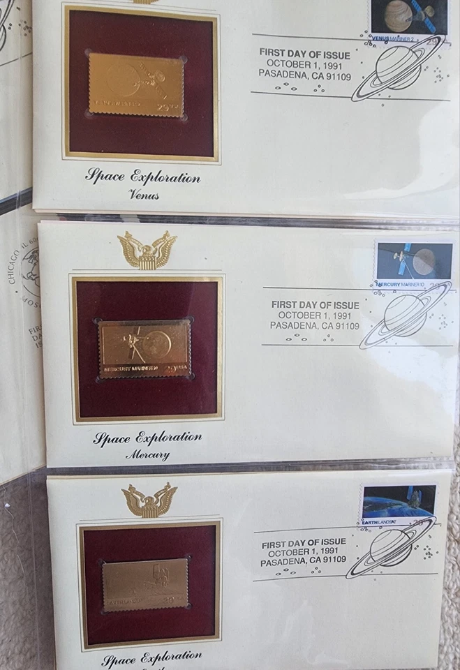14 Golden Replicas 22k Space Exploration Mars Saturn Jupiter Uranus Stamps Lot. - Image 2 of 4