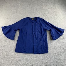 New Bob Mackie Wearable Art Jacket Womens Medium Blue Open Front Bell Sleeve Qvc