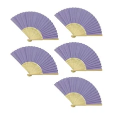 5pcs Orchid Paper Fans Lot of 5 Five Folding Hand Fan Lt Purple Wedding Bamboo