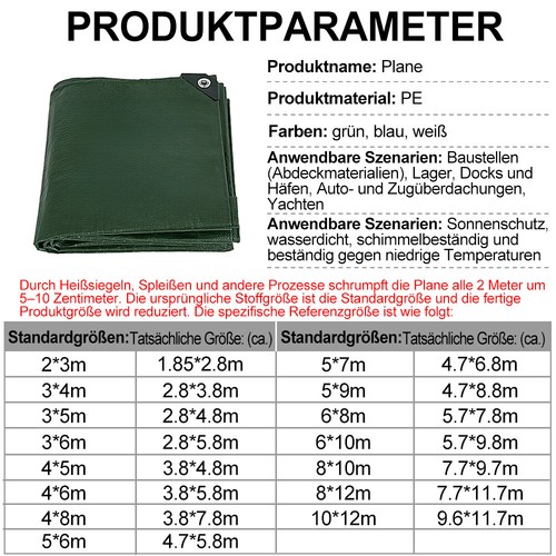 PVC LKW Abdeckplane Schutzplane 200g/m² Gewebeplane mit Ösen wasserdicht Grün - Bild 10 von 22