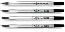 4 Genuine Parker Rollerball Refills, Sealed Packs, MADE IN FRANCE, Black Medium