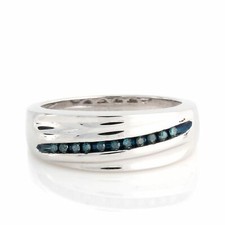 1/10 Ct Blue Round Genuine Diamond 925 Sterling Silver Mens Band Ring