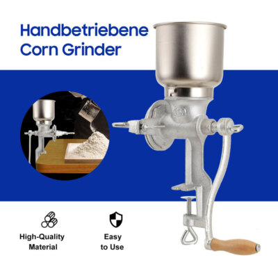 Corn Mill Grinder Manual Wheat Grain Big Hopper Grinder Kitchen Tool Silver