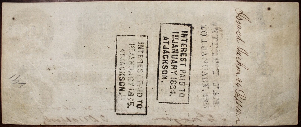 1862 $100 Confederate States Of America Currency STAMPED T39 CR291 P88 - Image 2 of 2