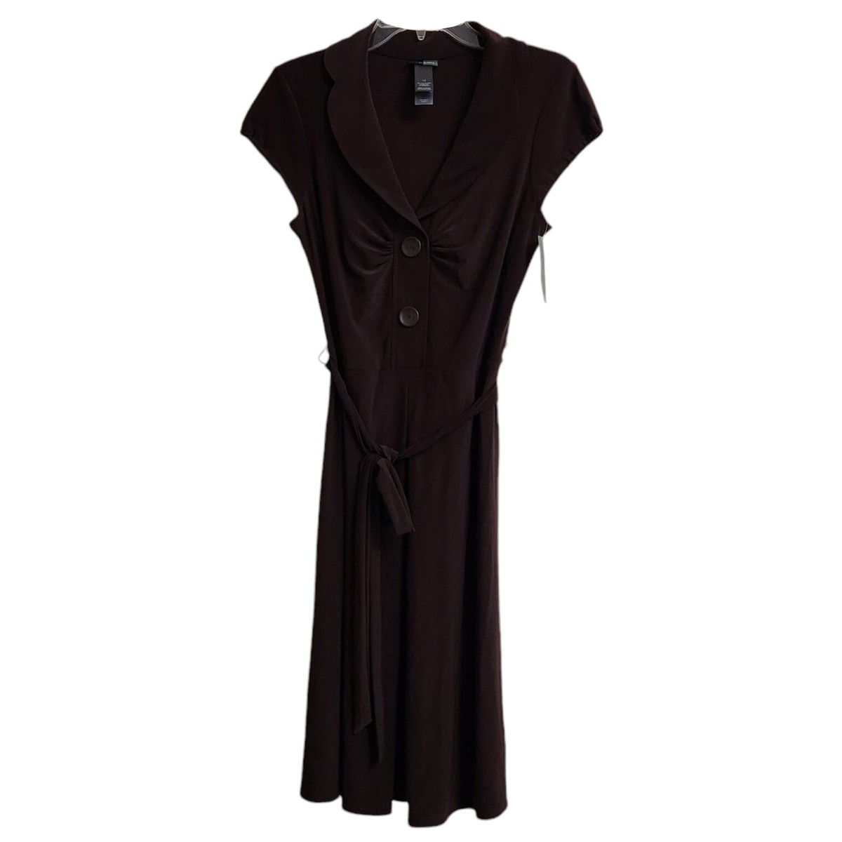 Bisou Bisou Michelle Bohbot Brown Button Dress Women Sz 10 Adjustable Waist
