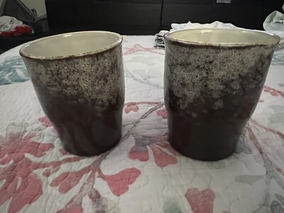 Pair Of 2 Brown STREHLA 7478 Ceramic Cups GDR East German Pottery Vintage