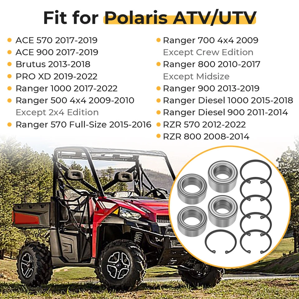 Rodamientos de rueda delanteros y traseros para Polaris Polaris Ranger 500 570 700 800 900 1000 Foto 3 de 4