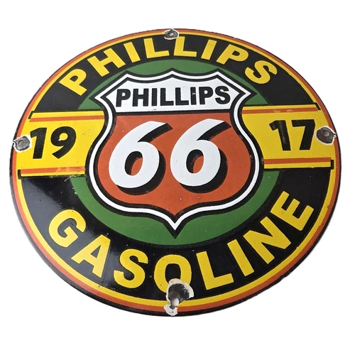 Vintage Phillips 66 Gasoline Sign - Gas Porcelain Pump Advertising Station Sign
