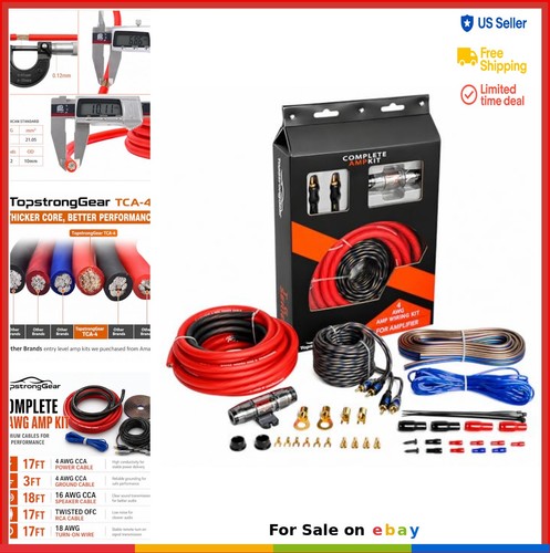 Amplifier Wiring Kit 4 AWG CCA 17 Feet Power Wire 18 Ft Speaker 80 Amp Fuse RCA